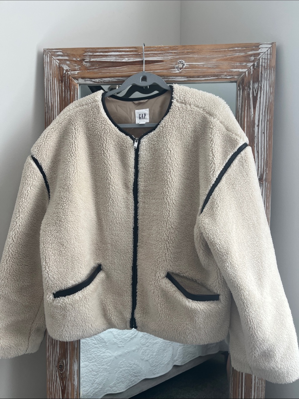 GAP Cream Sherpa Jacket with Black Trim